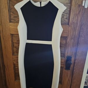 Calvin Klein Black and Cream Midi Dress
